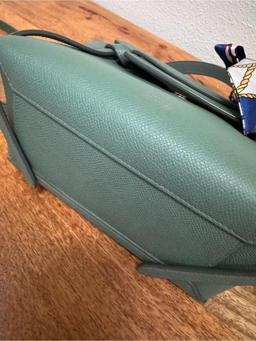 Celine Sage Green Leather Satchel with  Scarf Accent